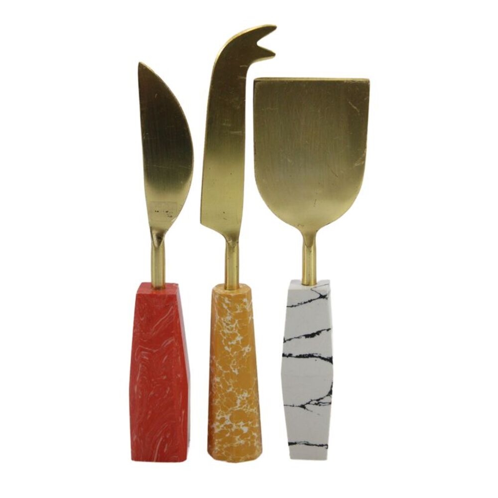 Tozai Gold Tone Multicolor Marble Handle Cheese Knife Set of 3
